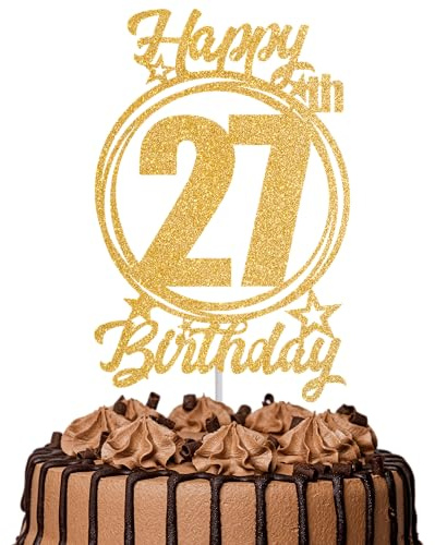 1Pc Happy 27th Birthday Cake Topper – Gold Glitter “Cheers to 27 Years” Decoration | 27 & Fabulous Cake Topper for Women Men | Birthday Party or Anniversary Cake Decor Supplies