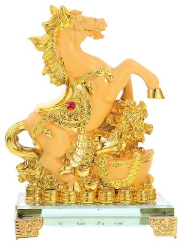 VICASKY Chinesisches Neujahr 2026 Pferd Jahr des Pferdes Statue Feuerpferd Chinesisch Figur Rotes Fuer Pferdereiter Deko Rote Chinese New Year Chinesische Pferdefigur Resin Goldfar