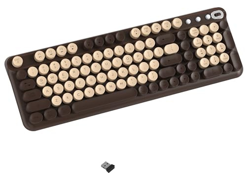 COVEVA Wireless Bluetooth Keyboard, Full Size Retro Round Keycaps(Coffee)