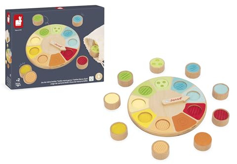 Janod – Memo-Spiel aus Holz – Gedächtnisspiel: Finde die angegebenen Texturen blind – Fördert den Tastsinn und die Hand-Augen-Koordination – Ab 2 Jahren