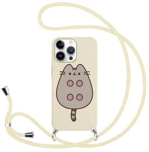Stradvnaly Handyhülle Handykette für iPhone 11 6.1 Hülle mit Band, Cartoon Manga Katze Cat Cute Anime Muster Case mit zum Umhängen Kordel, Silikon Stoßfest Bumper Schutzhülle Cover, Muster