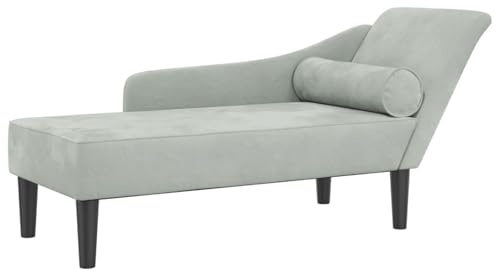 Hompiper Chaiselongue Hellgrau, Komfort, Sitzgruppe, Samt, Schaumstoff, Holzrahmen