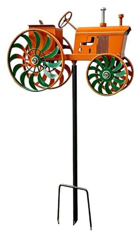 Gartenwindrad Traktor 68cm Metall Vintage Doppelrad – Grundsteck Ohne Werkzeug Outdoor Windrad Für Rasen, Terrasse, Balkon, Bauernhof – Rotierendes Garten Dekoration Für Gärtner, Landschaftsbau