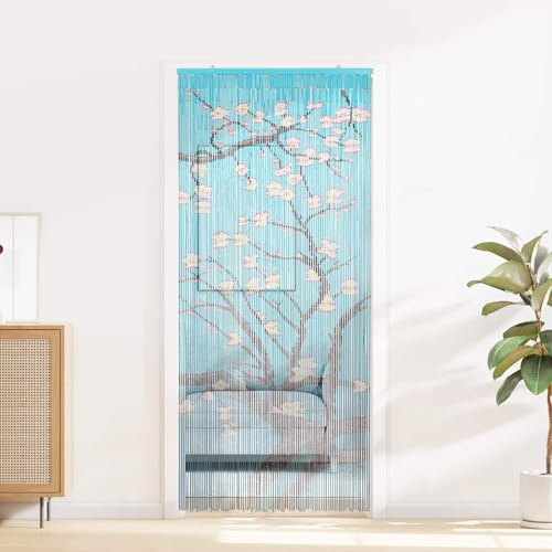 Ziaphsol Rideau de porte anti-insectes en bambou multicolore 200 x 90 cm pour maison jardin terrasse porte balcon protection aération ventilation