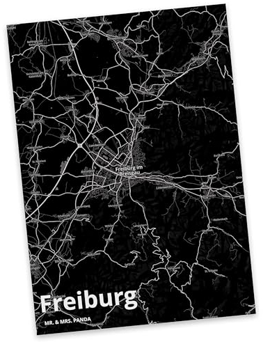 Mr. & Mrs. Panda Postkarte Freiburg - Geschenk, Städte, Ort, Einladung, Dorf, Ansichtskarten, Stadt, Geburtstagskarte, Dankeskarte, Stadt Dorf Karte