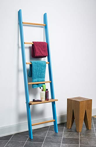 Kleiderleiter Kombi Handtuchleiter Blau lackiert mit Eichensprossen | 171 x 47 x 5,5 cm | 6 Sprossen für viel Platz |vollständig aufgebaut | Handarbeit aus Deutschland
