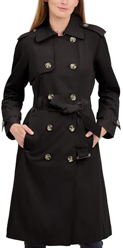 LONDON FOG Gabardina 3/4 de longitud doble botonadura con cinturón para mujer, Negro -, XL