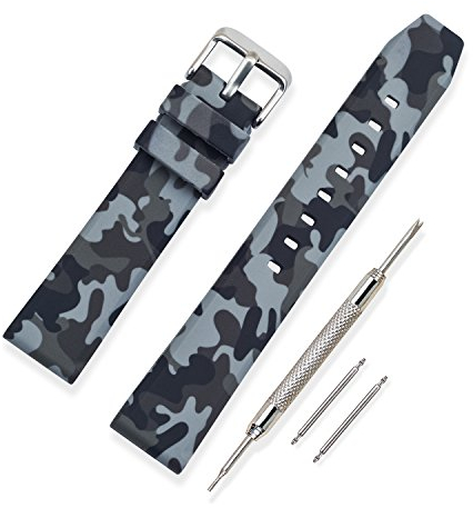 VINBAND Bracelet Montre Haute Qualité Silicone Bracelet Montre Camouflage Épaissir De plein air - 20mm, 22mm, 24mm Caoutchouc Montre Bracelet avec Acier Inoxydable Boucle (20mm, Gris)