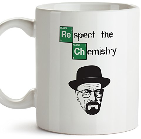 MUGFFINS Taza química - Respect The Chemistry - Tazas de café para químicos. Regalos para químicos, para los Amigos y la Familia - Cerámica - 11oz / 350 ml