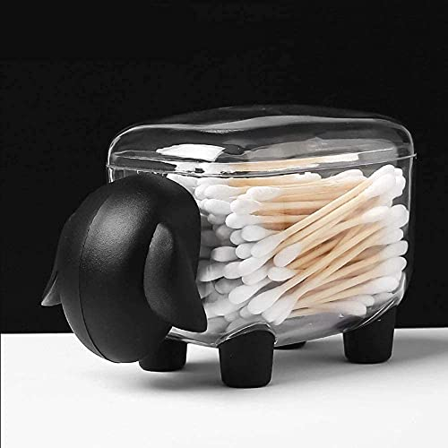 Schafhalter, Niedlichen Cartoon Wattestäbchen Make-up Baumwolle Aufbewahrungsbox Container Briefpapier Wattestäbchen Kunststoff Desktop Halter Veranstalter(Schwarzes Schaf)