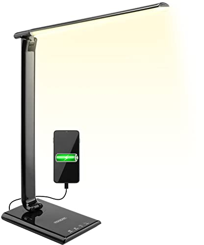 Lampe de bureau LED port USB 5 niveaux de luminosité 3 couleurs lumière tactile blanc-chaud lampe de bureau liseuse noir