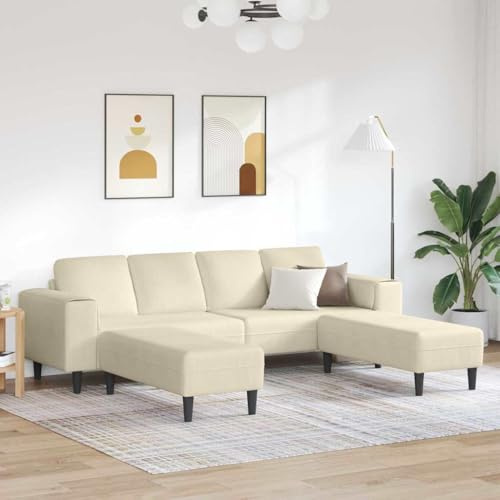 Owoxanthellate 4-Sitzer U-Form Cord Creme Sofa 250x188x76 cm mit Holzrahmen, atmungsaktivem Cordstoff, modernes Kleinsofa mit vielen Sitzplätzen für Wohnzimmer, Flur, Schlafzimmer