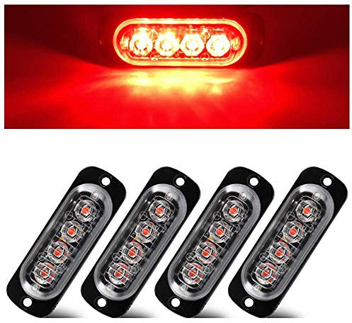 Teguangmei 4pcs Ultra Mince 4LED Lumières Stroboscopiques d'urgence Rouge Danger Balise Avertissement Clignotant Lumières Universelles Pour Voiture Véhicule Camion 12-24V