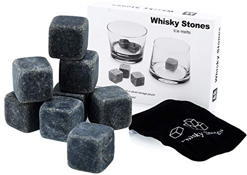 INTIRILIFE granite whisky stones in STONE GREY -Each 2 x 2 cm- 9 pieces reusable granite ice cubes with storage bag- Whiskey gifts for men- Cooling stones Cooling cubes Gin Stones Cocktail