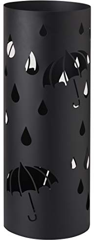 Baroni Home Porte-Parapluie Cylindrique en Métal Design Moderne, avec Bac d'égouttement Extractible et Crochets Intérieur, Noir, 18,5x18,5x49 cm