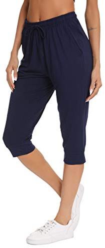 Vlazom Women's Capri Pyjama Bottoms Casual Lounge Pants Navy Blue,L