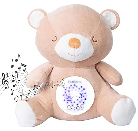 HuBorns - Peluche Bruit Blanc Bebe et Veilleuse Musicale et Lumineuse, Jouet Bébé Projecteur avec 15 Berceuses pour Dormir, Cadeau Naissance Original pour Fille et Garçon (Ours)