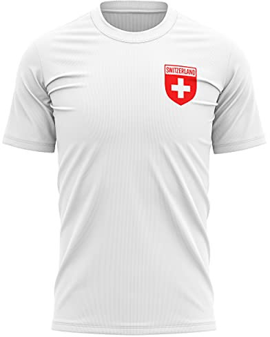 Switzerland Football Shirt - Mens Switzerland Flag Badge T Shirt - Football European Country 2021 2020 Supporters Red White 1895 Tee Him - Swiss Tournament Footy Soccer Top, L, White