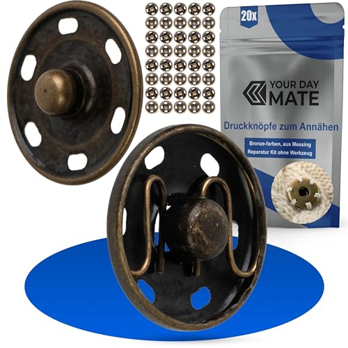 Druckknöpfe zum Annähen, Ø 17 mm aussen, 20 Paare, in Bronze, aus Messing, Druckknopf für Bekleidung, Bastelarbeiten, DIY Projekt, Reparatur Knöpfe Nähzubehör, Druck Knopf Nähen, Ersatz Metallknöpfe