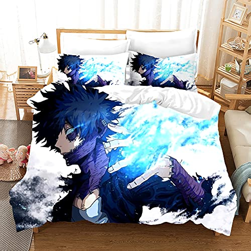 PTNQAZ Anime My Hero Academia Bettwäsche-Set, Kinder-Bettwäsche-Set mit Kissenbezügen, Cartoon-Heimtextilien, Bettwäsche, Bettwäsche für Jungen (ohne Bettlaken) (Einzelbett)