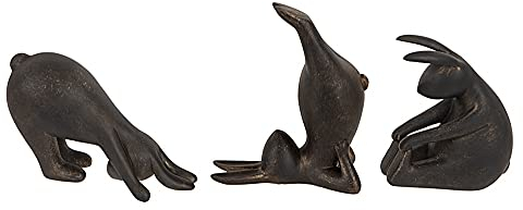 Entz�ckendes und charmantes Set mit drei Yoga-H�schen in Bronze-Optik. Die Yoga-H�schen machen ihre �bungen.