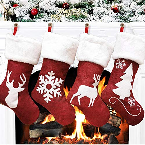 Bseical 4 StüCk Gestrickter Weihnachtsstrumpf, Weihnachtssocken Deko, Geschenke Taschen Und SüßIgkeiten Taschen, Personalisierte Urlaubs, Christmas Stockings Zum Deko BefüLlen Und AufhäNgen