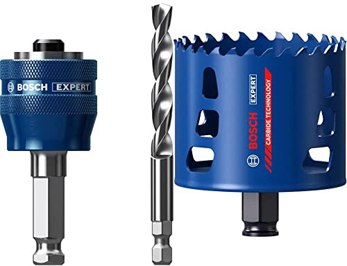 Bosch Professional 1x Expert Power Change Plus Hole Saw System Adapter (Ø 7,15 mm) + 1x Expert Tough Material Hole Saw (for Wood with Metal, Ø 80 mm, Accessories Rotary Impact Drill)