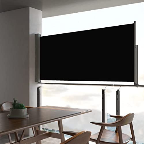Ausziehbare Seitenmarkise 60 x 300 cm (H x L) ausziehbar Blickdicht, Sichtschutz & Windschutz Sonnenschutz für Balkon & Terrasse, Seitenrollo mit Wandhalterung - Schwarz