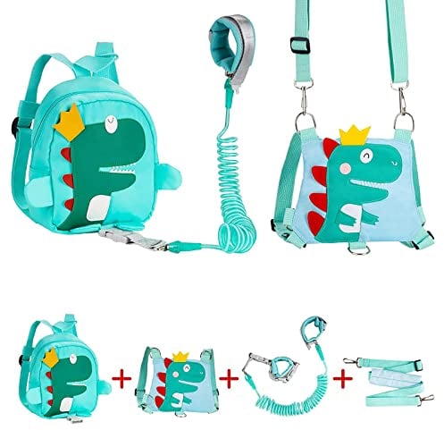 Funsland Kinder Sicherheitsleine, 4-in-1 Kinderleine Rucksack, Leine Kinder, Anti-verloren Gürtel Handgelenk Link, Laufgeschirr für Kinder, Kleinkinder Rucksack 1 2 3 4 Jahr, Grün