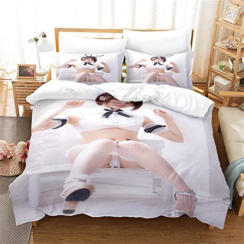 okoikfc Bettwäsche 135x200 Japanische Sexy Schönheiten Betten Set Microfaser Bettbezug + 2 Kissenbezug 80x80 cm Bettwäsche Set Kinder Jungen Mädchen Männer