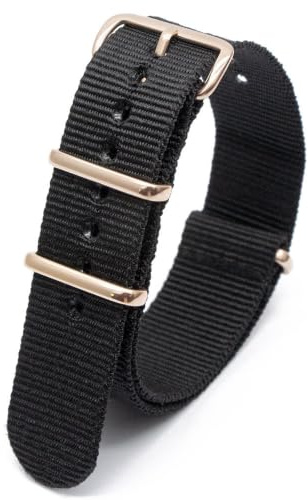 CUEYU Elegantyl Uhrenarmband aus Nylon mit goldener Schnalle, Nylonstreifen, Uhrenzubehör, 18mm, 20mm, Schwarz