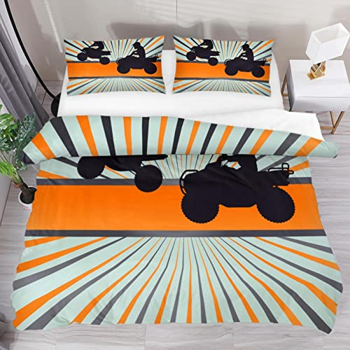 Bettwäsche-Set für Einzelbett, Motocross, Reiter, Quad, weiches Tencel-Bettbezug, Bettwäsche-Sets für Kinder, Jungen, Mädchen, 3-teiliges mit 2 Kissenbezügen, Reißverschluss
