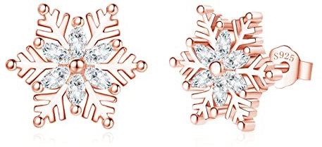Deyanse Silber Weihnachten Ohrringe Damen, 925 Sterling Silber Ohrstecker, Rose Gold Schneeflocke Mit Zirkonia, 11mm Gold Knorpel Schlafen Zum Winter Weihnachten
