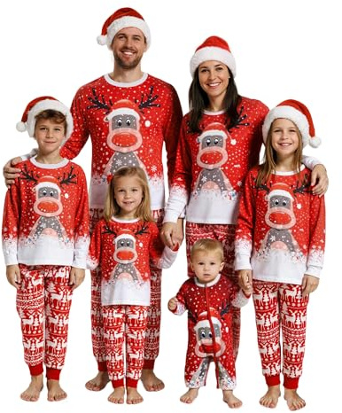 Puimentiua Set Pigiama Natalizio Abbinato alla Famiglia T-Shirt Manica Lunga alci e Pantaloni Lunghi Set Pigiama Natalizio per papà Mamma Bambini Bambino Cani Gatti