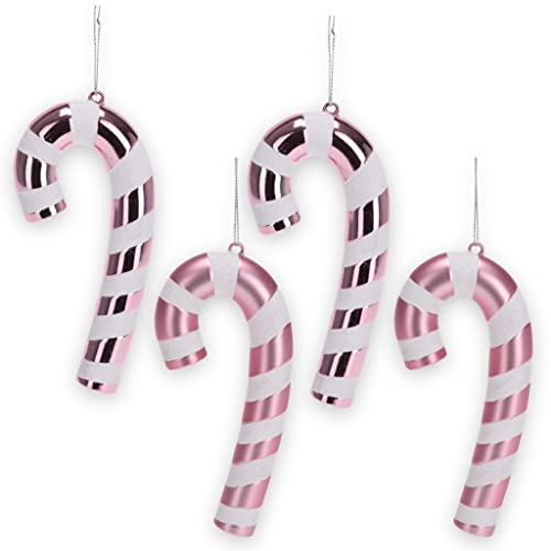 Set Christbaumanhänger Candy Cane, Christbaumschmuck zum Anhängen - Weihnachtskugel in Candy-Form, aus leichtem Kunststoff (14 x 7 x 2 cm, Zuckerstange rosa, 4)