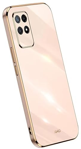 Topme Funda de Silicona para Realme 8i / Realme Narzo 50 (4G) (6.6 Inches), [ Carcasa Case de Teléfono Estilo Borde Dorado] - Rosado