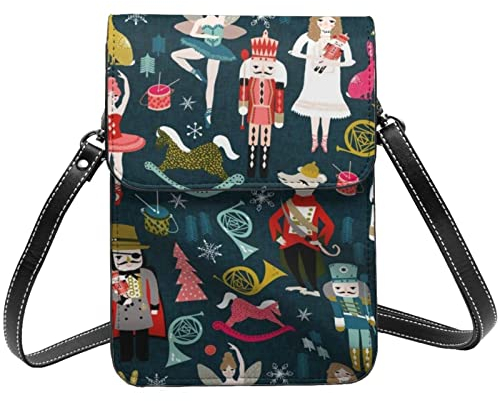 AABSTBFM Women'S Nutcracker Ballet Xmas Dance Crossbody Phone Bag For Women Girls Wallet Handbags Pu Leather Cell Phone Bag Purse