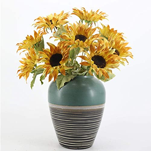 Künstliches Blumenarrangement, Weihnachtsblumen, künstliche Sonnenblume, faux Blumenarrangement für Tafelaufsatz, Heimbüro, Hochzeit, DIY-Dekoration, 5 Stäbchen-Weiß (Big Branch Cherry) (Coffee Yello
