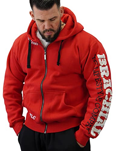 Brachial Premium Herren Kapuzenjacke Gym Rot 4XL - Hoodie Sweatjacke Sweatshirt Jacke mit Kapuze für Bodybuilder Sportler
