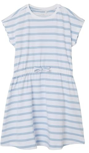 NAME IT Mädchen Nkfmie Ss Dress Noos, Chambray Blue/Stripes:y/D Stripes, 92