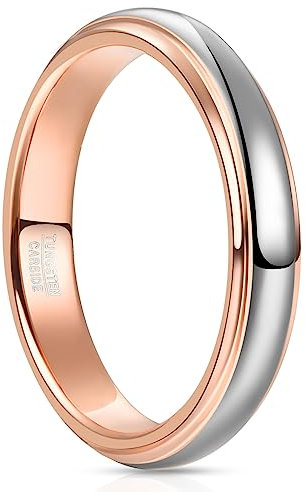 NUNCAD Wedding Rings His and Hers 4mm Rose Gold Silver Tungsten Carbide Ring for Men Women Two-Tone Simple Bands Dome Style Couple Rings with Stepped Edges Size X1/2(67.2mm)