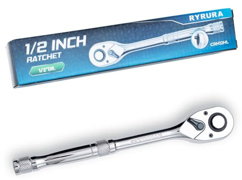 Ryrura 1/2-Inch-Drive Ratchet Wrench, Standard Socket Wrench, 72-Tooth Quick Release，Reversible Ratcheting Feature with Metal Handle