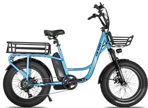 HILAND 20 Zoll Fat Tire Cargo E-Bike für Erwachsene, Leichter Aluminiumrahmen Elektrofahrrad, Shimano 7 Gänge mit Federgabel Ebike Blau