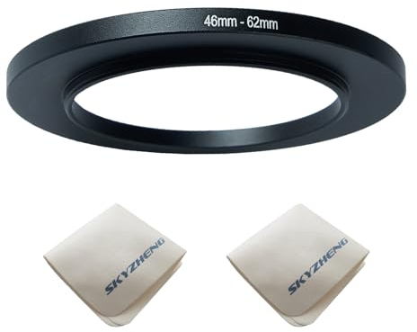 46 mm Objektiv auf 62 mm Kameraobjektiv-Adapter, 46 mm auf 62 mm, Step-Up-Ring-Adapterring für alle Marken von UV-ND, CPL, mit Premium-Objektiv-Reinigungstuch, 2 Stück (46 mm-62 mm)