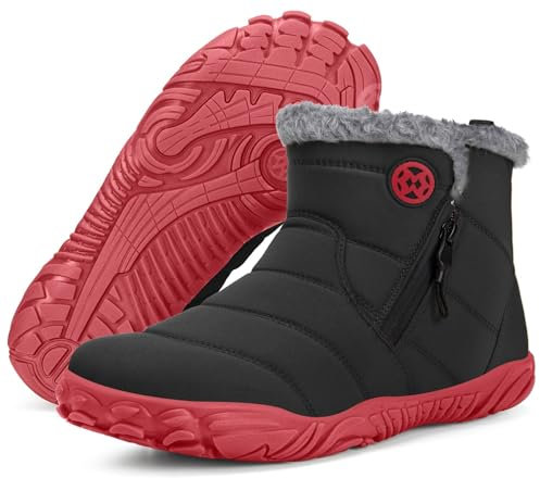 Gaatpot Barefoot Chaussures d'hiver Femme Bottines de Neige Homme Chaudes Doublure Bottes Minimalistes Antidérapant Nero_Rosso 38