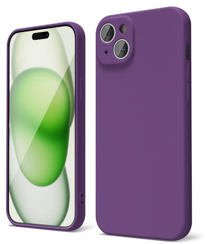 oakxco for iPhone 15 Plus Phone Case Liquid Silicone, Thin Slim Soft Rubber Gel TPU Plain Simple Cover for Women Girl Cute, Matte Solid Color,Purple