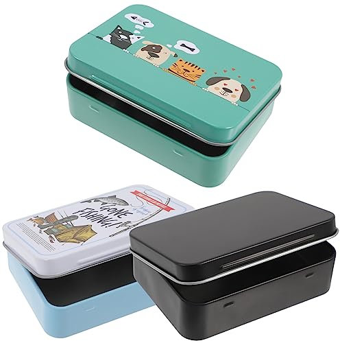 ORFOFE 2pcs Iron Playing Card Storage Boxes Hinged Lid Matte Black Tinplate Containers for Gaming Cards Organization Compact Design for Collectibles and Playthings