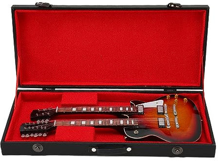 HOKZYHOUSE 10 Zoll Miniatur-E-Gitarre Modelldekoration, Doppelhals-Gitarre, Musikinstrumenten-Nachbildung mit Koffer