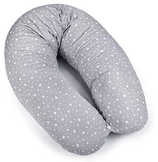 Ceba Baby® Stillkissen - Lagerungskissen für Babys - Schwangerschaftskissen aus 100% Baumwolle - XXL groß Seitenschläferkissen - 190 cm - Öko-Tex Standard 100 - Graue Sterne