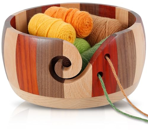 Gatphy Bol Dérouleur de Laine en Bois 17 x 17 cm Bol a Laine avec 3 Couleurs Bol à Tricoter en Fil de Bois Lisse sans Bavures pour Mère Tricot Crochet Cadeau Parfait